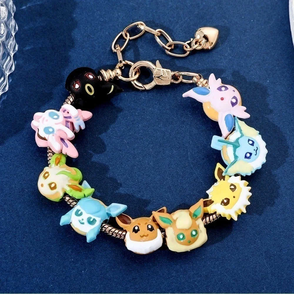 Gold Plated Pokémon Eeveelution Themed Charm Bracelet Adjustable Sizing Design